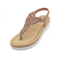 W9807L-RG - Wholesale Women's "Easy USA" Rhinestone Upper Comfortable Waking Sandals (*Rose Gold Color)
